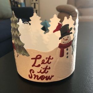 3 wick "let it snow" glittery candleholder